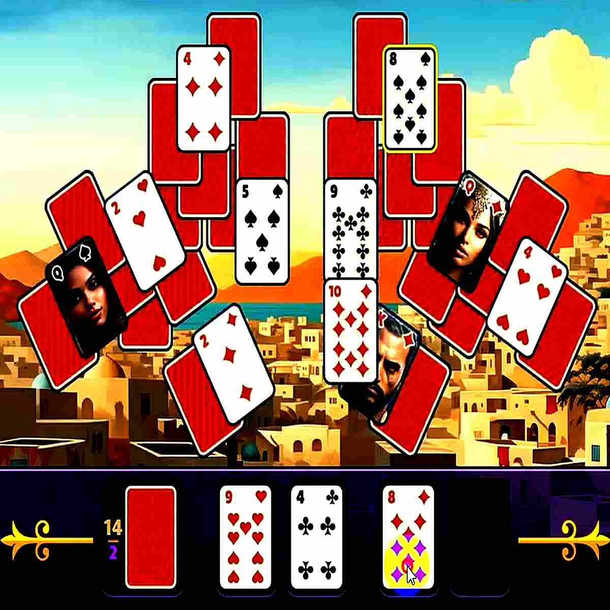 Aladdin Solitaire, Remove all cards by combining the same cards