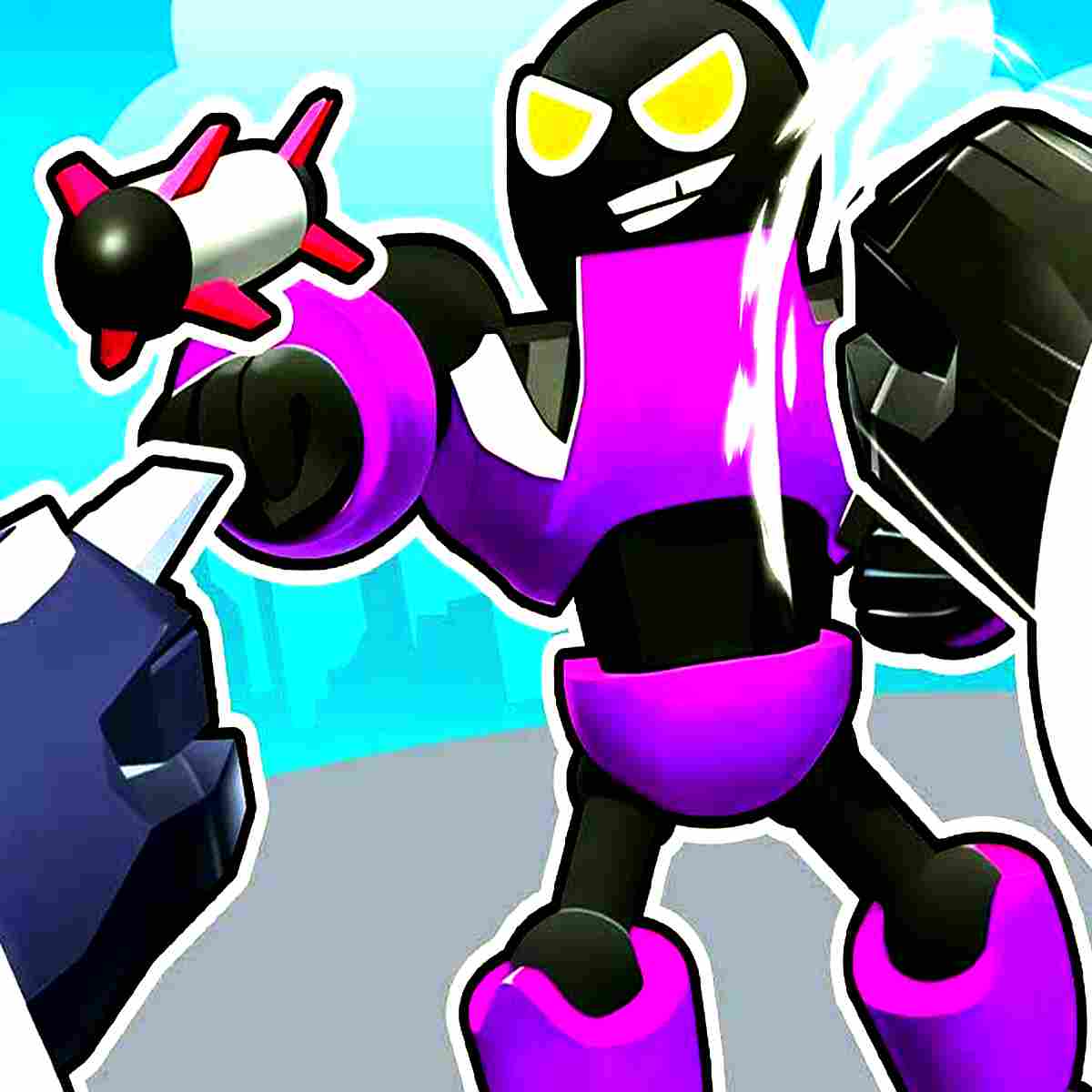 Futuristic warrior in vibrant armour grips missile in Mechangelion Robot Fight !.