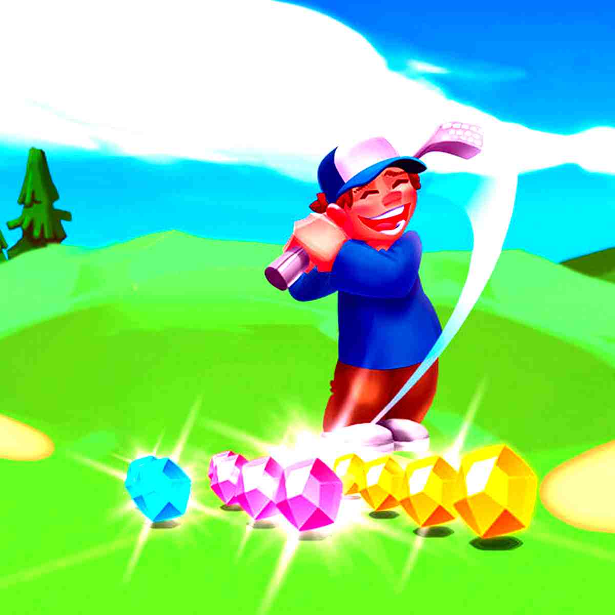 Golfer tees off, aiming for colorful gems in Mini Golf Adventure