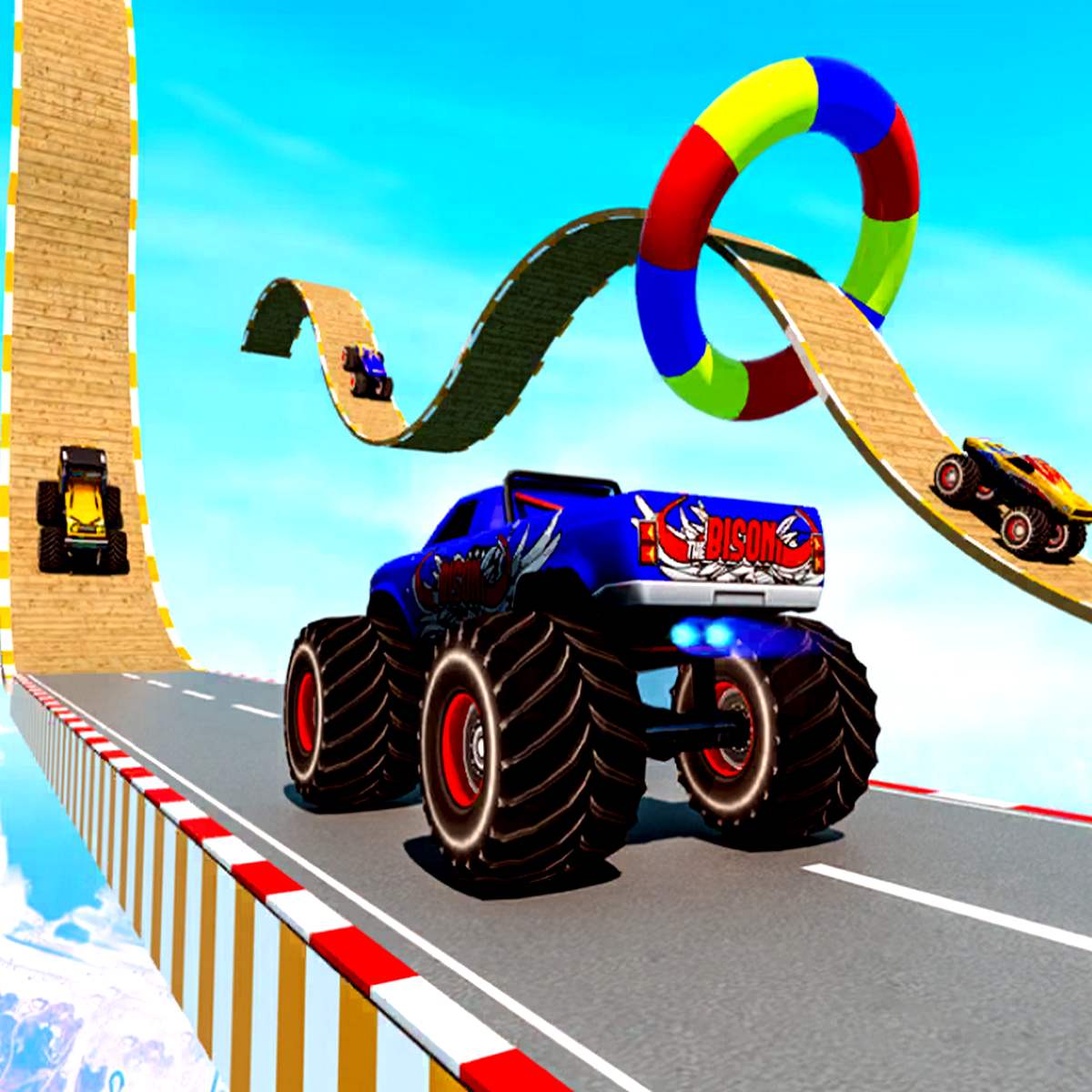 Monster truck races on a sky-high track from Monster Truck Extreme Stunts