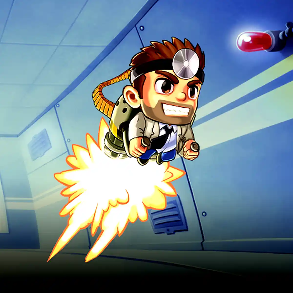 Barry Steakfries navigates a tricky level in Jetpack Joyride.