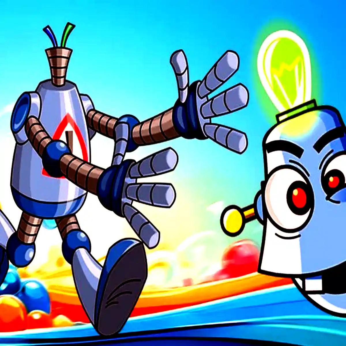 A headless robot chases it's head in Headless Joe