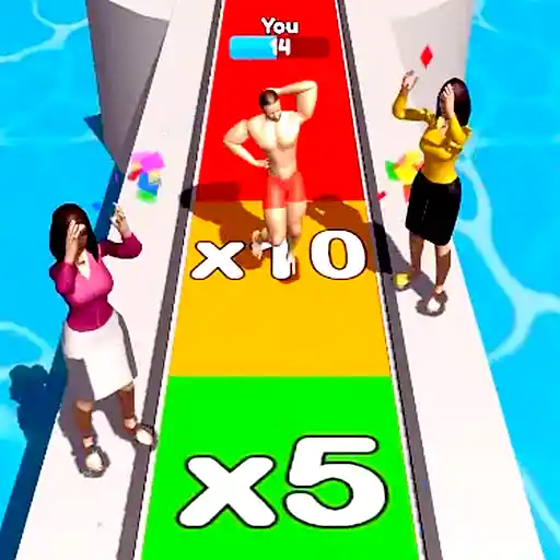 A body builder striking a pose in Muscle Bridge Race 3D