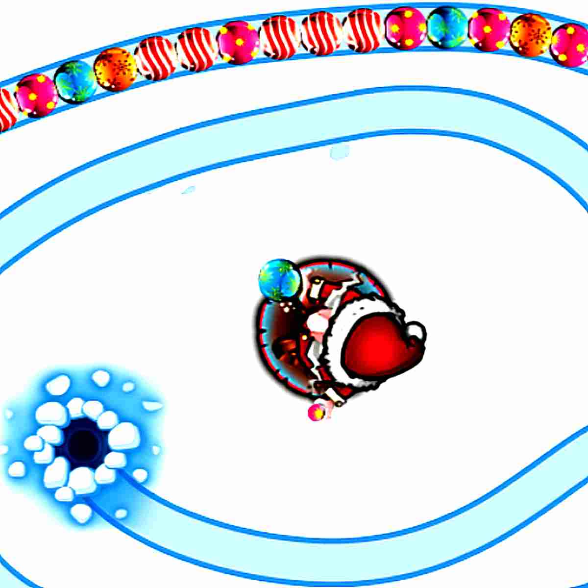 Festive fun: Santa tries to control colorful balls in the Christmas Chain!