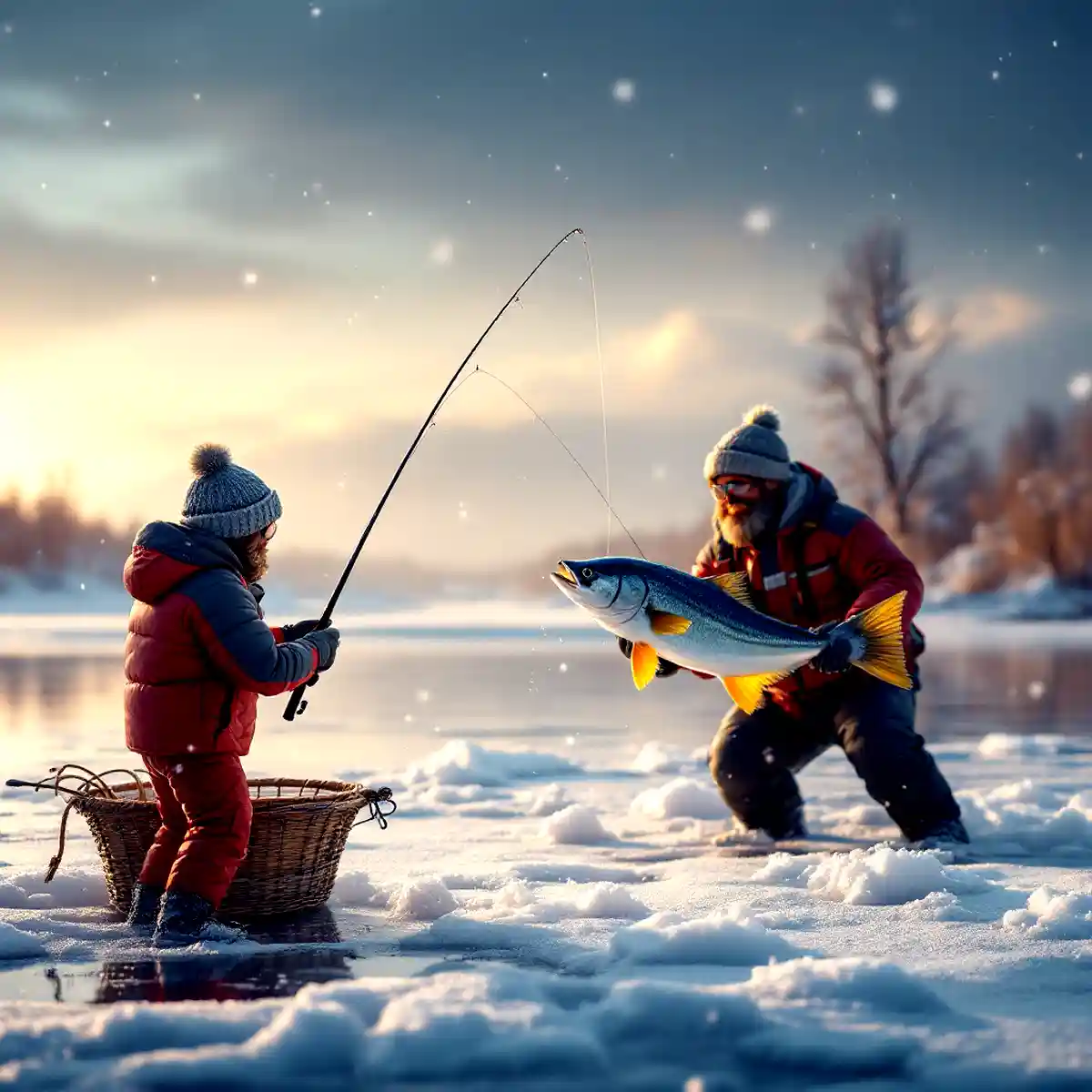Father and son Ice Fishing; a great catch!