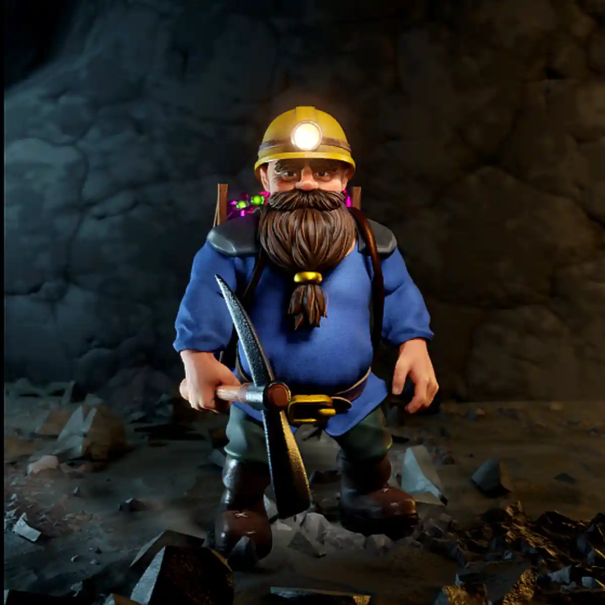 A dwarf miner with a pickaxe. Ready for Mine And Slash!