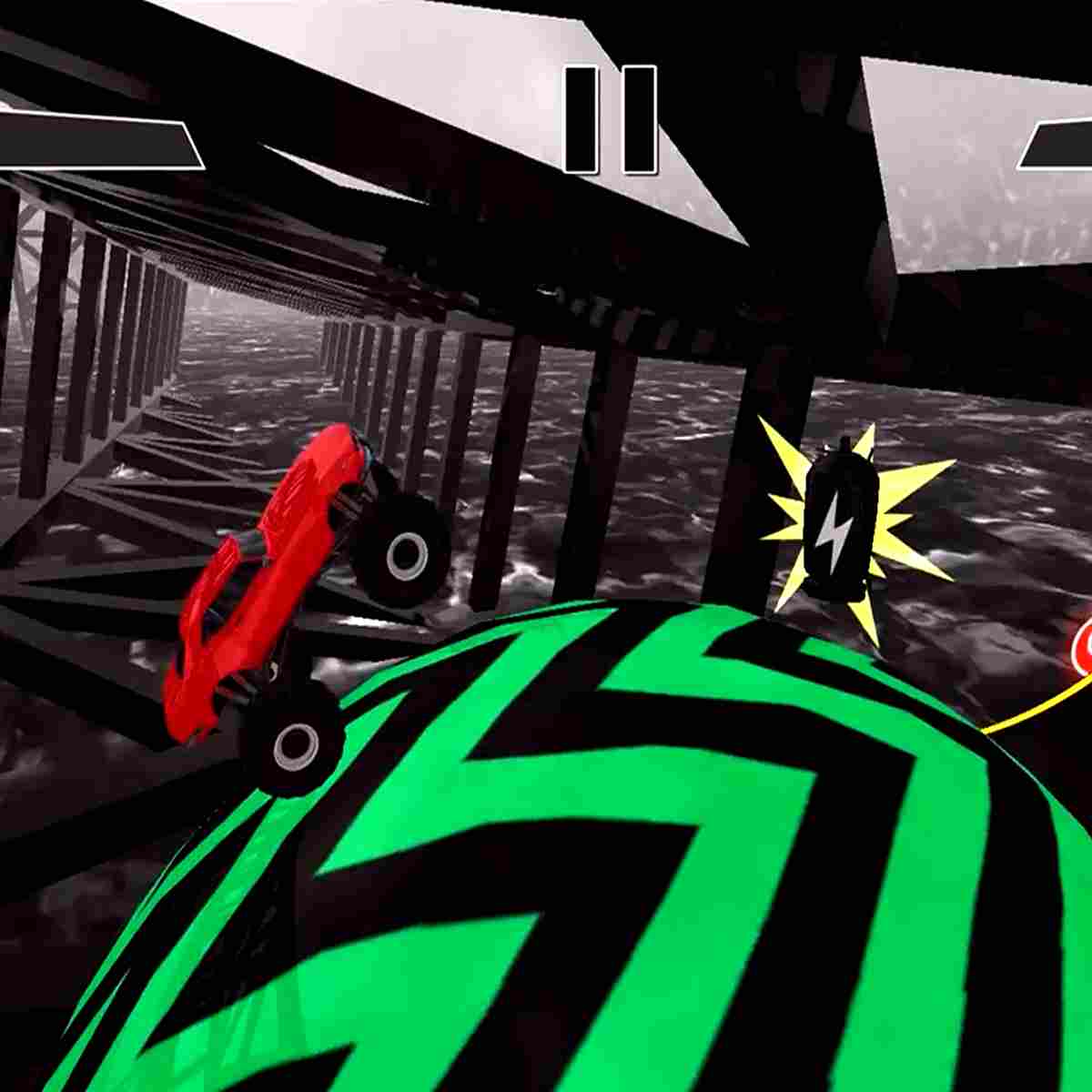 Crazy stunt game: Monster truck leaps off a bridge in Monster Truck Crazy Impossible