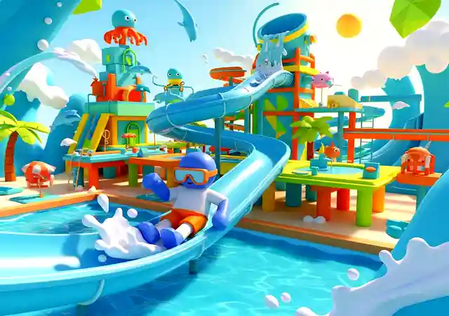 Obby Theme Park World a lively water park game