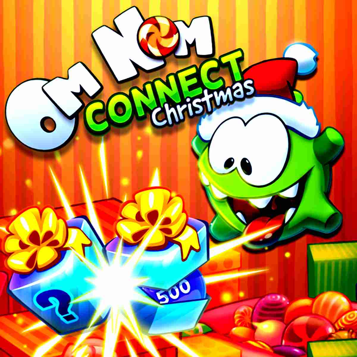 Festive Om Nom Connect Christmas game. Unwrap the fun!