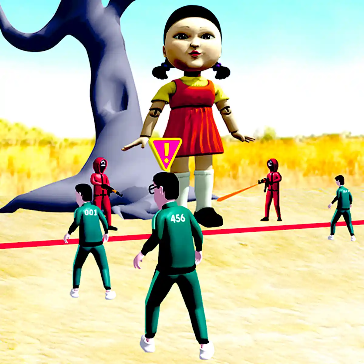 Giant doll, tiny players! Red light green light—don't get caught!
