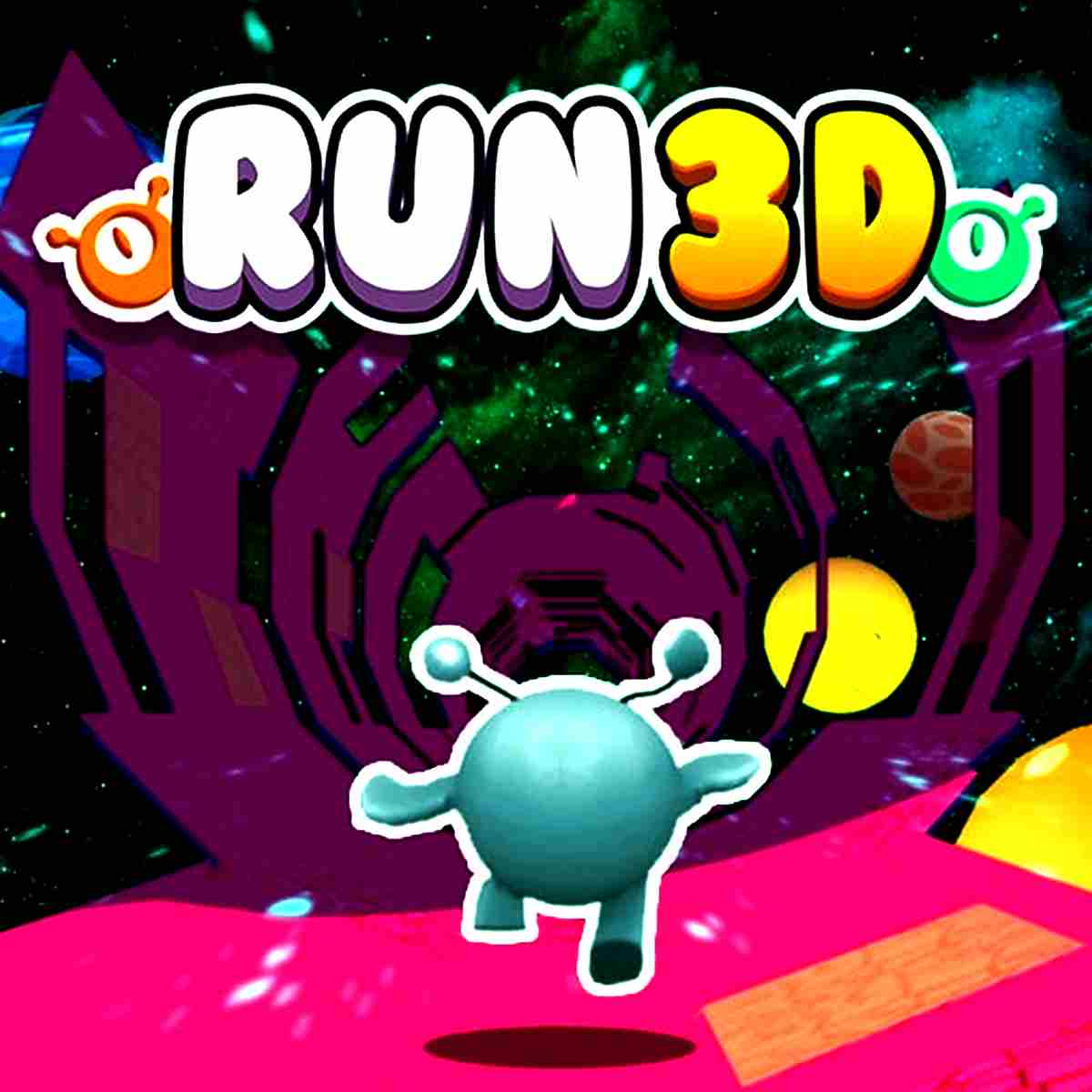 Alien sprinting through a cosmic tunnel in Run 3D game