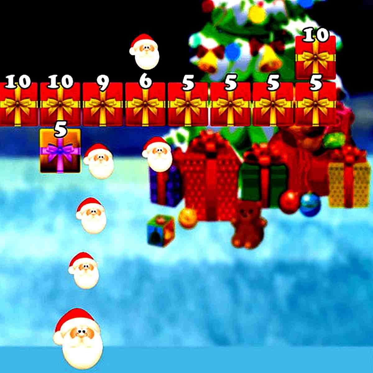 Santa falls from the sky, aiming for Christmas gifts in Santa Claus vs Christmas Gifts