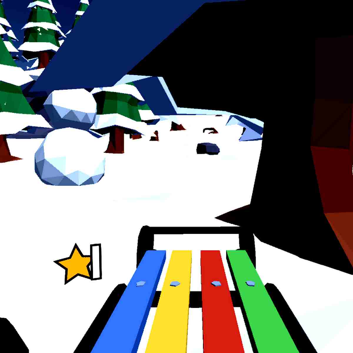 Colorful sled races down snowy hill in Snow Ride 3D.