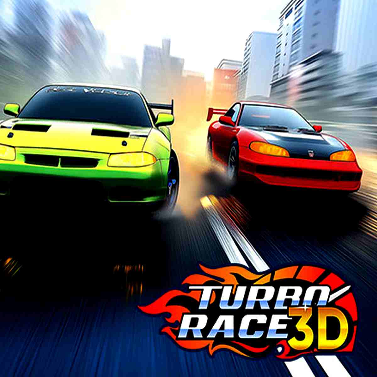a video game Turbo Race 3D graphics of cars racing