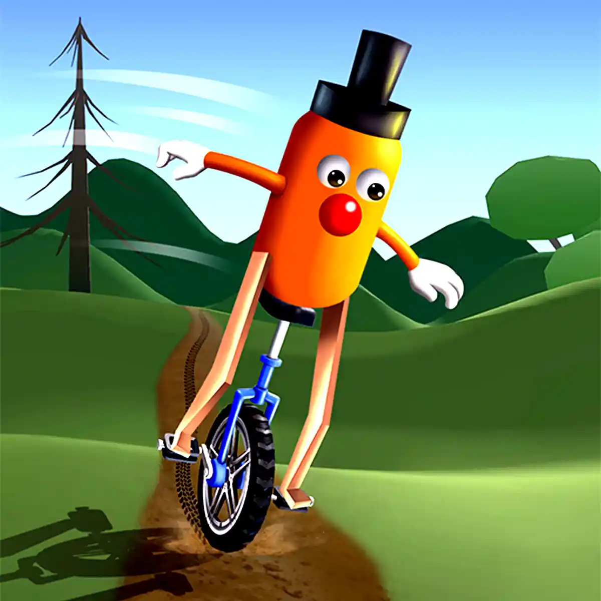 Unicycle Balance 3D a colorful character riding a unicycle through a scenic landscape.